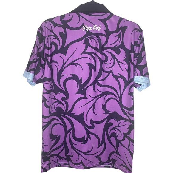 Flyte Golf Men’s Sz Med Black Purple Sweat Resistance Wicking Dri Fit Golf Polo - Picture 4 of 5